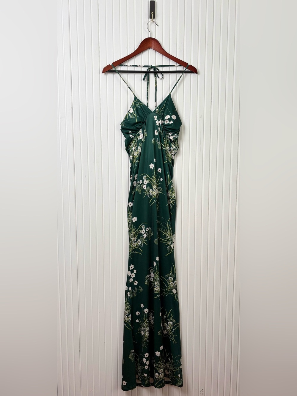 Parthea Floral Satin Slip Maxi Dress M Lace Up Open Back Summer Wedding Guest - Picture 2 of 14